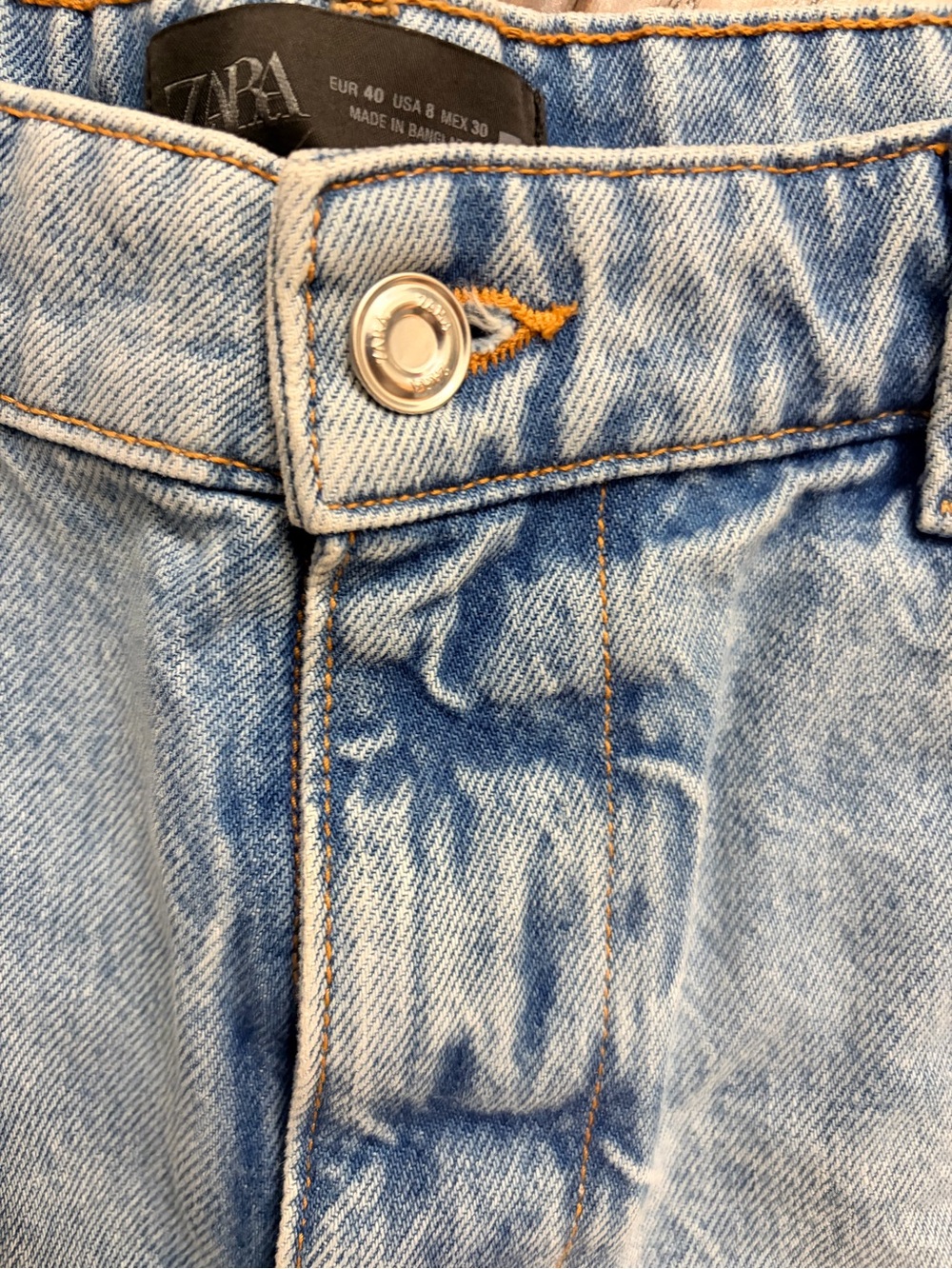 Zara Light Blue High-Rise Denim Shorts - Picture 2 of 5